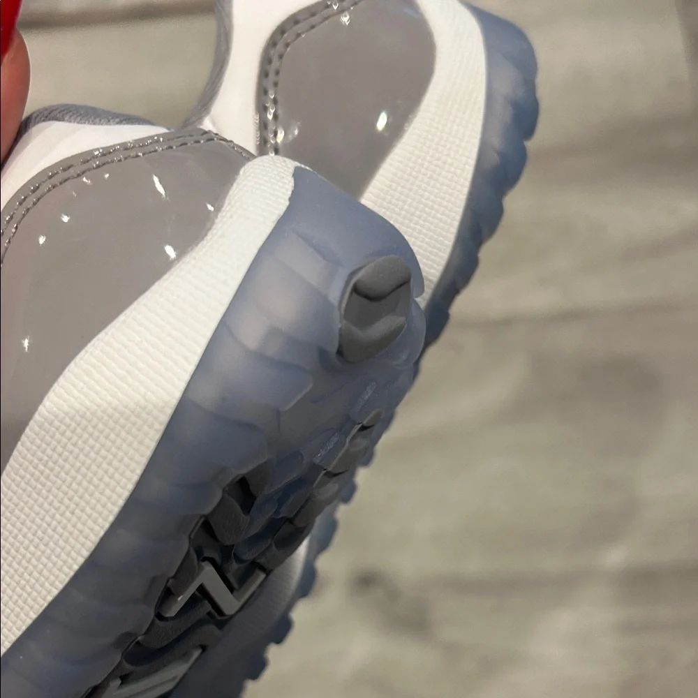 NWOT Nike Kids Air Jordan Retro 11 Low - Grey and White with Ice Blue Sole